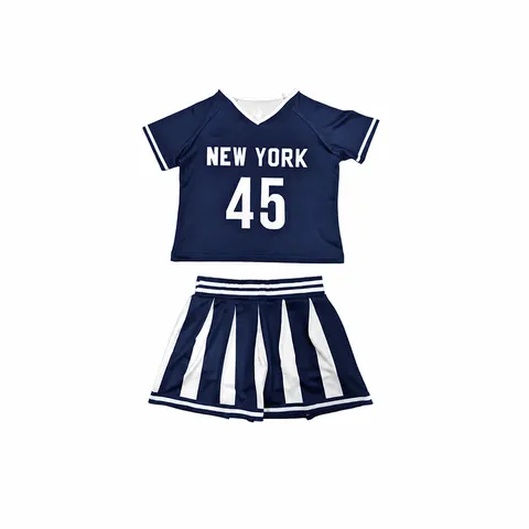 Kids Cheerleading Uniform Set Short Sleeve V-Neck Top And Pleated Skirt Performance Costume Sports Meeting
