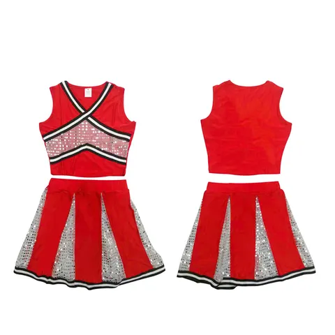 Damen Cheerleading Uniform Set Pailletten V-Ausschnitt Crop Top Und Faltenrock Preppy Stil Bühne Performance Outfit Top Und Bottom