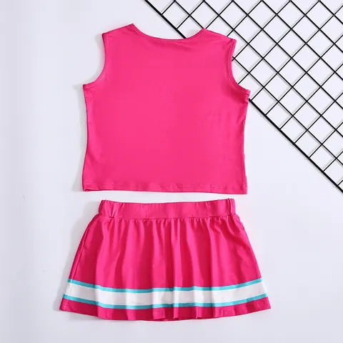 Children Girls Cheerleading Costume Sleeveless V Neck Crop Top Pleated Skirt Set Kids Sportswear Dance Outfit