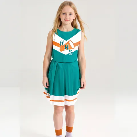 Costume da Cheerleader per Bambini Ragazze Sport Performance Outfit Top Senza Maniche Verde Gonna Bambini Abbigliamento da Palcoscenico