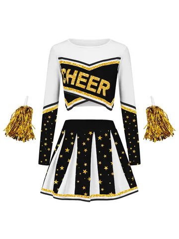 Γυναικείο Κοστούμι Cheerleading Μακρυμάνικο Cropped Top Σετ Πλισέ Φούστα Στολή Παράστασης