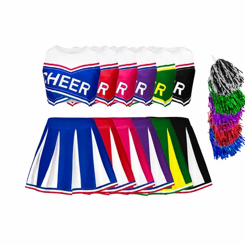 Uniforme de Cheerleader Style Collégial pour Femmes Costume de Performance Haut à Manches Courtes Jupe Plissée