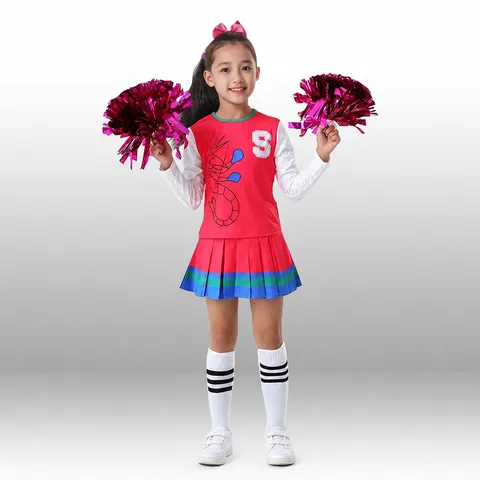 Ensemble de Uniforme de Pom-Pom Girl pour Enfants Haut à Manches Longues Jupe Plissée Costume de Performance Sportive Scolaire