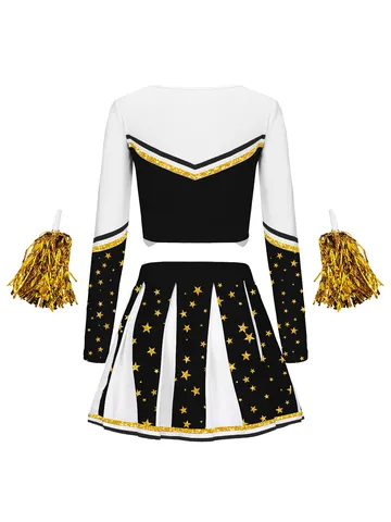 Γυναικείο Κοστούμι Cheerleading Μακρυμάνικο Cropped Top Σετ Πλισέ Φούστα Στολή Παράστασης