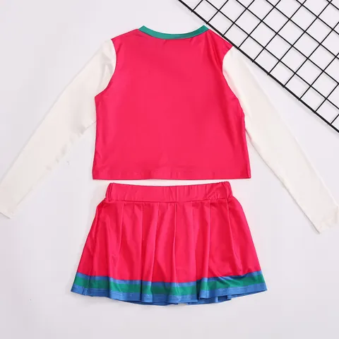 Ensemble de Uniforme de Pom-Pom Girl pour Enfants Haut à Manches Longues Jupe Plissée Costume de Performance Sportive Scolaire