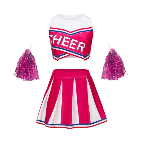 Uniforme de Cheerleader Style Collégial pour Femmes Costume de Performance Haut à Manches Courtes Jupe Plissée
