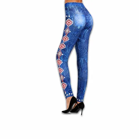 Women High Waisted Slim Fit Elastic Sports Leggings Ethnic Geometric Print Fitness Yoga Pants Full Length Tights