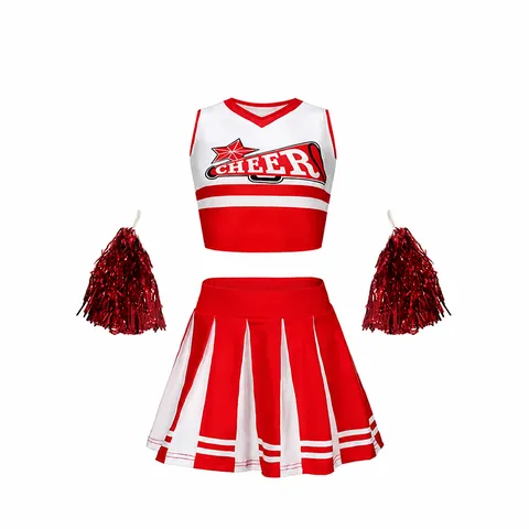 Mädchen Cheerleader Uniform Set V-Ausschnitt Ärmellos Crop Top Mit Plissee Rock Performance Party Outfit Kinder Tanzbekleidung
