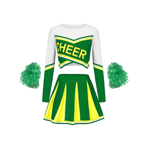 Kinder Mädchen Cheerleader Kostüm Langarm Crop Top Mit Plissiertem Rock Performance Tanz Outfit Set