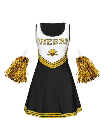 Γυναικείο Κοστούμι Cheerleader Σέξι Αμάνικο Τοπ και Μίνι Φούστα Σετ με Pom Poms Halloween Party Σκηνική Παράσταση Στολή