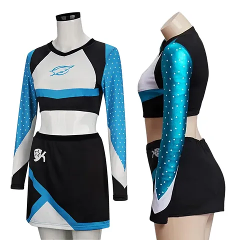 Damen Mädchen Cheerleading Uniform Kostüm Langarm Crop Top Und Rock Set Bühnenperformance Tanzbekleidung