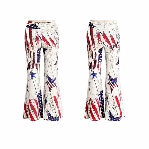 Damen High Waist Schlaghose Amerikanische Flagge Druck Slim Fit Lange Hose Retro Karte Grafik Casual Unterteile Halloween Leggings