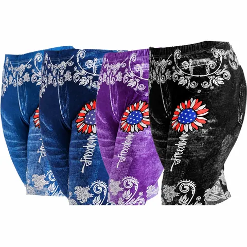 Damen High Waist Blumen Druck Radlerhose Milchseide Faux Denim Sonnenblume Schlankmachend Dehnbare Unterhose Fünf-Punkt-Legging-Shorts