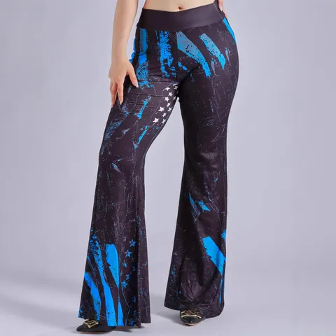 Damen High Waist Schlaghose Amerikanische Flagge Druck Slim Fit Lange Hose Retro Karte Grafik Casual Unterteile Halloween Leggings