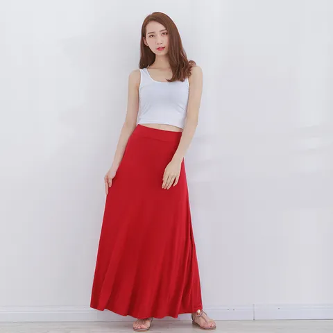 Damen High Waist A-Linie Plissee Langer Rock Lycra Elasthan Einfarbig Casual Büro Midi Rock Herbst Sommer Damen Unterteil