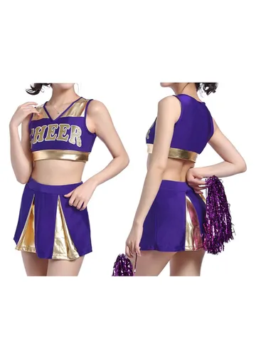Damen Cheerleading Uniform Crop Top Und Plissierter Rock Performance Set Ärmellos V-Ausschnitt Buchstabenprint Sportbekleidung