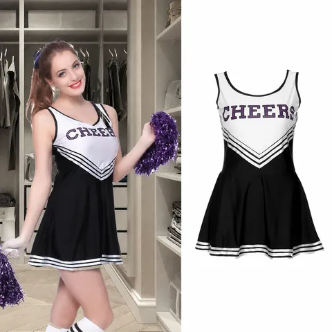 Damen Cheerleading Uniform Kleid V-Ausschnitt Ärmellos Farbblock Plissiertes Kostüm