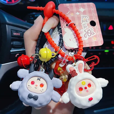 Cartoon Fluffy Rabbit Umweltfreundliches PVC Schlüsselanhänger Schöne Tier Puppe Schultasche Anhänger Mode Paar Schlüsselring Schmuck Geschenk