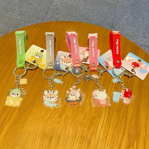 Fortune Shibe Acryl Schlüsselanhänger Cartoon Hund Hase Taschenanhänger Mode Silikonband Schlüsselanhänger Geschenk Für Damen Mädchen