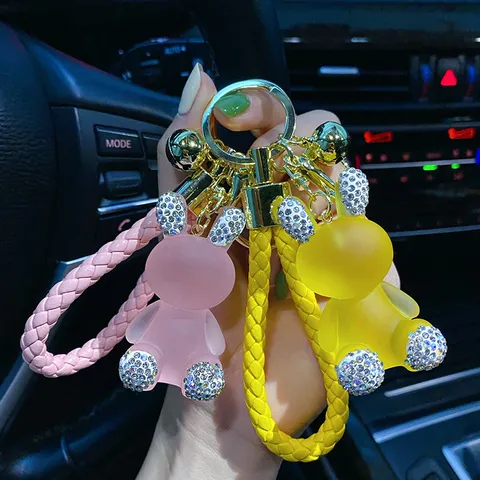 Cartoon Resin Rhinestone Rabbit Keychain Cute Rabbit Bag Pendant Car Key Ring For Women Girls Gift