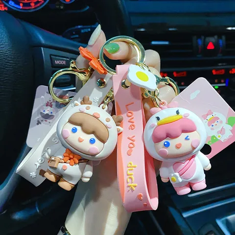 Cartoon Waldtier Schlüsselanhänger Niedliche PVC 3D Puppe Schlüsselanhänger Mit Silikon Buchstabenband Für Damen Kinder Taschenanhänger Schlüsselring
