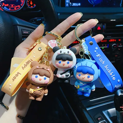 Cartoon Waldtier Schlüsselanhänger Niedliche PVC 3D Puppe Schlüsselanhänger Mit Silikon Buchstabenband Für Damen Kinder Taschenanhänger Schlüsselring