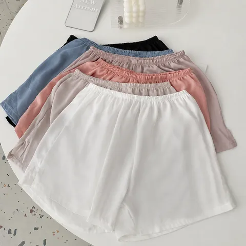 Women's Satin Luster Anti-Glare Safety Shorts Loose Side Slit Home Pajama Shorts Elastic Waist Polyester Sleep Bottoms