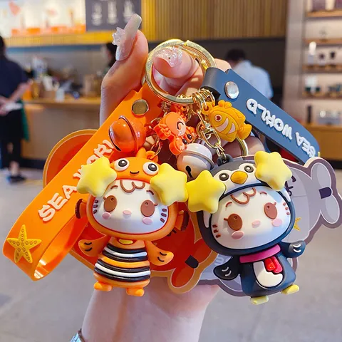 Cute Cartoon Animal Marine Life Keychain PVC Alloy Charm Pendant Decorative Keyring For Car Bag Charm Gift Multi Styles