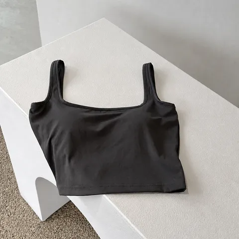 Dames Camisole Tanktop Met Vierkante Hals En Ingebouwde Borstpadding Slim Fit Mouwloze Ribgebreide Crop Top Casual Dagelijkse Kleding