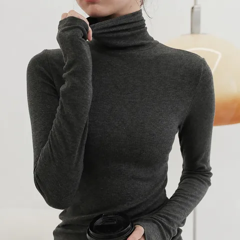 Women's Fleece Lined Thermal Base Layer High Neck Ribbed Knit Top Slim Fit Long Sleeve Warm Underwear Shirt For Winter Autumn