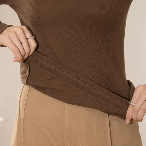 Women's Fleece Lined Thermal Base Layer High Neck Ribbed Knit Top Slim Fit Long Sleeve Warm Underwear Shirt For Winter Autumn
