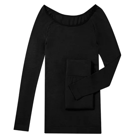Conjunto de Ropa Interior Térmica para Mujer Acrílico Top y Pantalón de Manga Larga Color Sólido Ajustado Capa Base Cálida