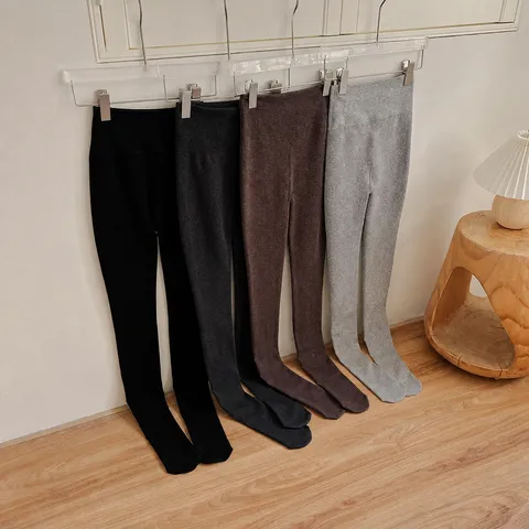 Leggings de Algodón para Mujer de Cintura Alta Engrosados con Forro Polar Alta Elasticidad Color Sólido Pantis Cálidos de Invierno con Pies