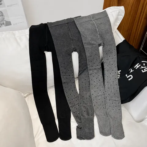 Women Flocked Polka Dot Tights Autumn Winter Fleece Lined High Stretch Slim Base Leggings Footed Pantyhose