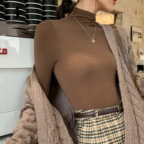 Women's Thermal Underwear High Neck Acrylic Solid Color Long Sleeve Slim Fit Basic Top Winter Warm Baselayer
