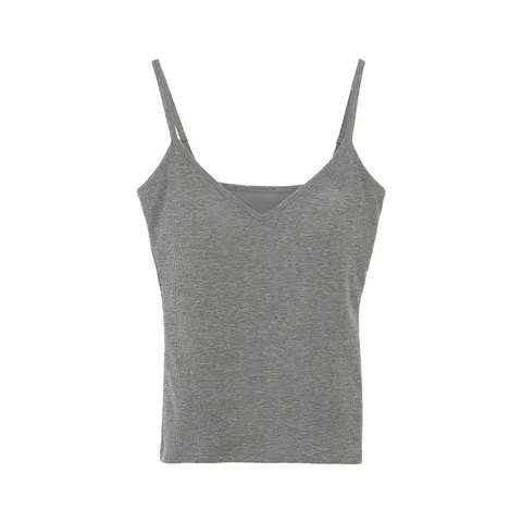 Women's Thermal V-Neck Camisole Acrylic Vertical Striped Basic Tank Top with Built-in Chest Pad Fall Winter Apparel