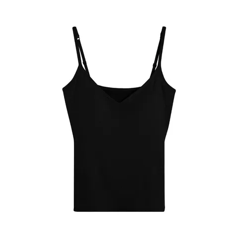 Women's Thermal V-Neck Camisole Acrylic Vertical Striped Basic Tank Top with Built-in Chest Pad Fall Winter Apparel