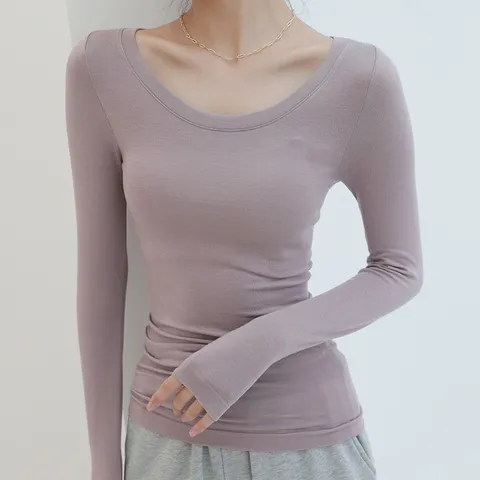 Ropa Interior Térmica para Mujer Sin Costuras Cuello Redondo Manga Larga Capa Base Cálida Suave