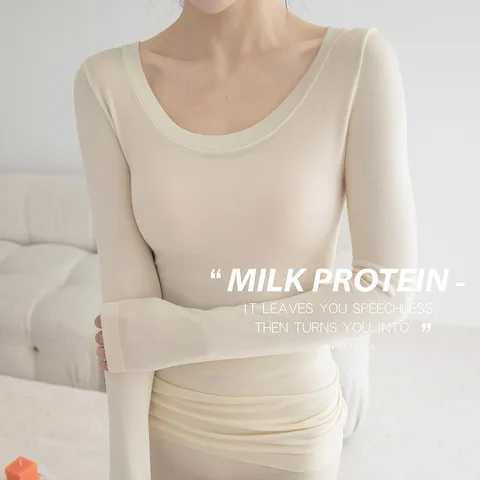 Ropa Interior Térmica para Mujer Sin Costuras Cuello Redondo Manga Larga Capa Base Cálida Suave