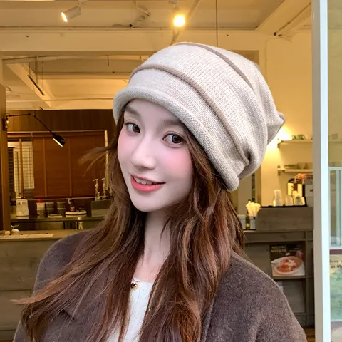 Mujeres Invierno Cálido Gorro De Punto Estilo Coreano Casual A Rayas Suave Pullover Gorro Tejido Para Exterior Diario
