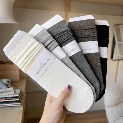 Γυναικείες Χειμερινές Βαμβακερές Ribbed Slouch Κάλτσες Μονόχρωμες Mid Calf Casual Καθημερινές Πλεκτές