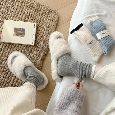 Γυναικείο Casual Crew Socks από Βαμβάκι Ιαπωνικό Στυλ Χρωματικό Μπλοκ Ζεστό Μακρύ Κάλτσες Χειμώνας