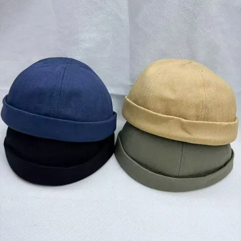 Unisex Retro Leinen Docker Hut Krempenlos Rollrand Matrose Totenkopf Mütze Sommer Freizeit Hip Hop Mütze für Damen Herren