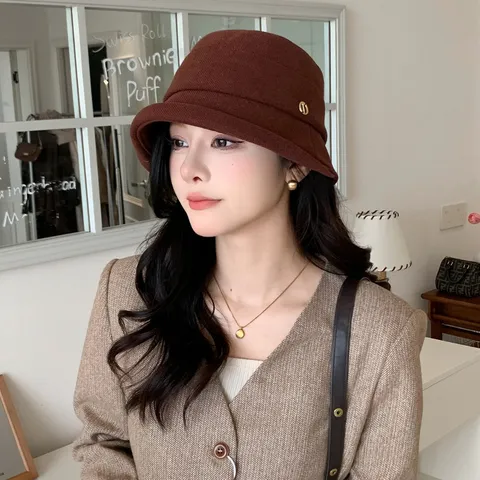 Damen Winter Verdickt Warm Fischerhut Hepburn Stil Einifarbig Fleece Gefüttert Lässig Mode Fischerhut