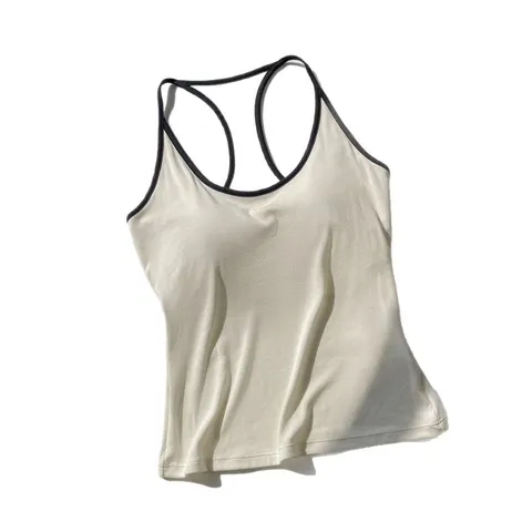 Women Casual Square Collar Padded Tank Top Slim Fit Racerback Vest Viscose Solid Color Basic Inner Wear