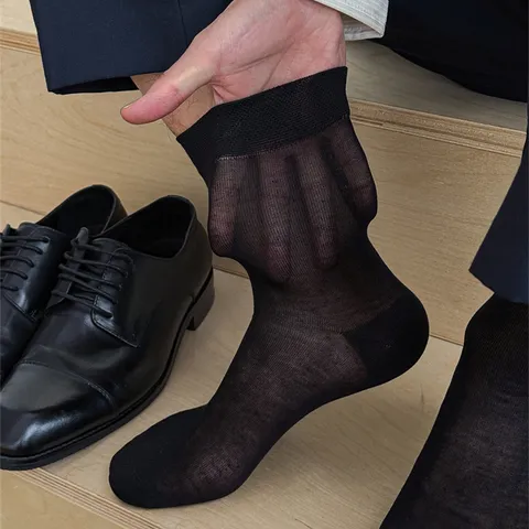 Chaussettes Mi-Bas Décontractées Minces et Respirantes pour Hommes Couleur Unie Lyocell Chaussettes d'Affaires d'Été