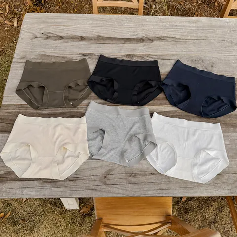 Women's Seamless Modal Ribbed Panties Mid Waist Solid Color Breathable Comfortable Underwear Ladies Briefs