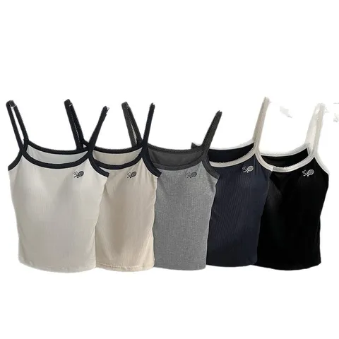 Women's Modal Cami Tank Top Embroidery Contrast Trim Sleeveless Slim Fit Basic Camisole For Summer Women Clothing