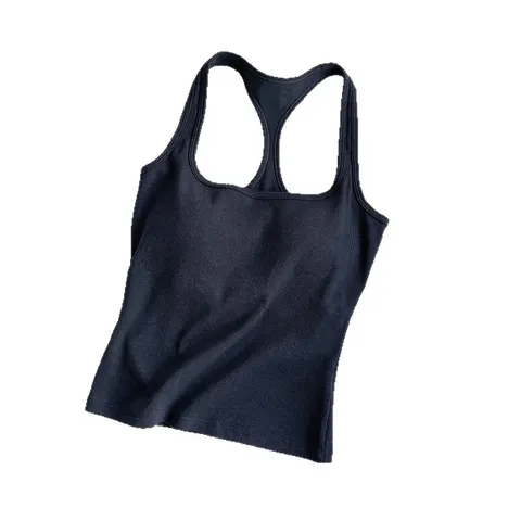 Women's Casual Viscose Cotton Blend Square Neck Tank Top Basic Solid Color Slim Fit Sleeveless Vest With Chest Pad