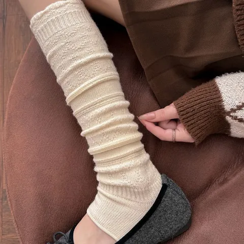 Women Winter Warm Wool Blend Slouch Socks Argyle Stirrup Leg Warmers Solid Color Casual Long Tube Boot Cuffs Fashion Hosiery